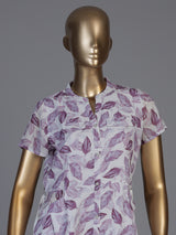 Purple chiffon printed kurti with stand collar and elegant cap sleeves