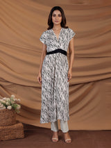 Black chiffon georgette printed V neck casual kurti for women