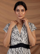 Black chiffon georgette printed V neck casual kurti for women