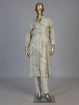 Pista green silk printed kurti with elegant collar neckline and sleeves