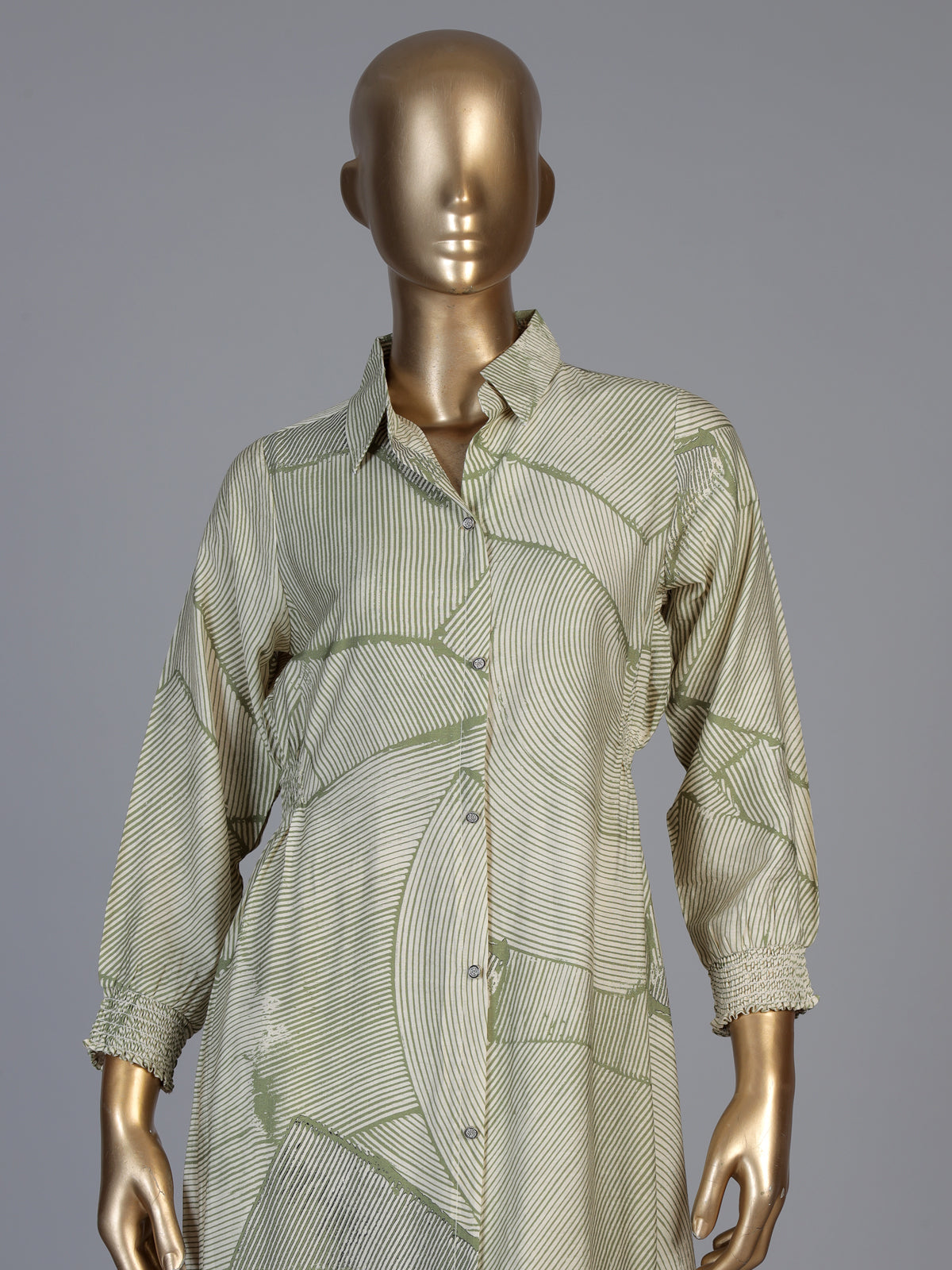 Pista green silk printed kurti with elegant collar neckline and sleeves