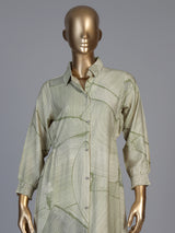 Pista green silk printed kurti with elegant collar neckline and sleeves