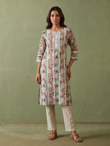 Multicolor silk floral printed kurti with embroidery detailing