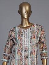 Multicolor silk floral printed kurti with embroidery detailing