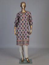 Grey chikan printed kurti with delicate sequins and quarter sleeves