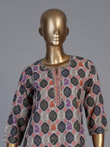 Grey chikan printed kurti with delicate sequins and quarter sleeves
