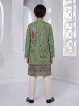 Pista green georgette printed kurta suit with sequin work for boys