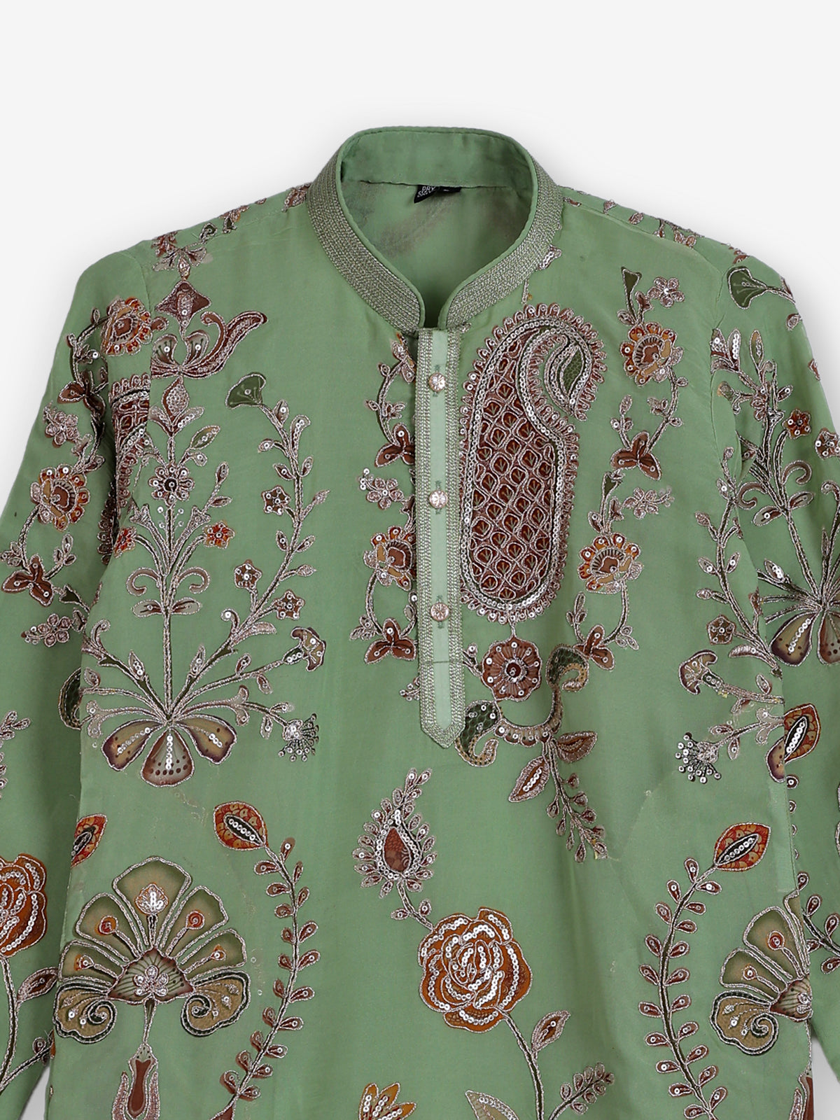 Pista green georgette printed kurta suit with sequin work for boys