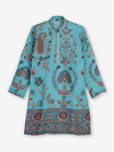 Aqua blue georgette printed kurta suit with embroidery for boys