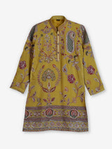 Yellow georgette printed kurta suit with embroidered detailing for boys