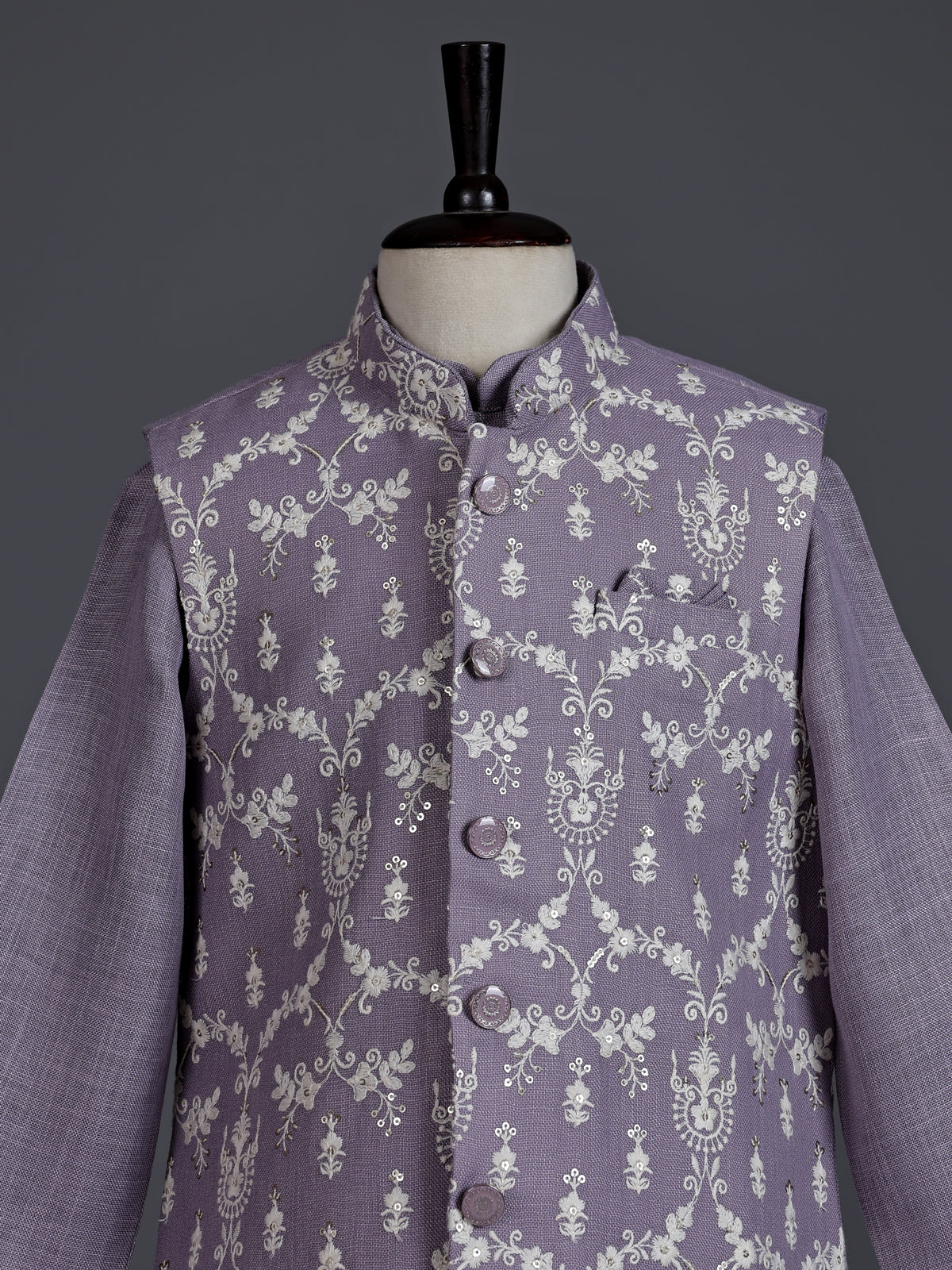 Lavender purple cotton linen waistcoat set for boys
