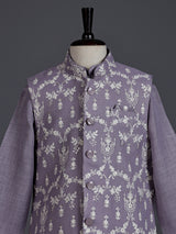 Lavender purple cotton linen waistcoat set for boys