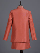 Rust silk blend boys indowestern suit with waist jacket