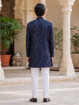 Navy blue boys terry rayon indowestern suit