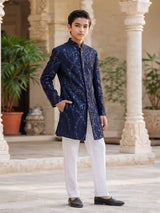 Navy blue boys terry rayon indowestern suit
