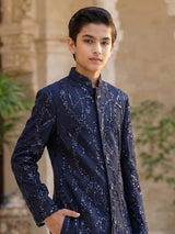 Navy blue boys terry rayon indowestern suit