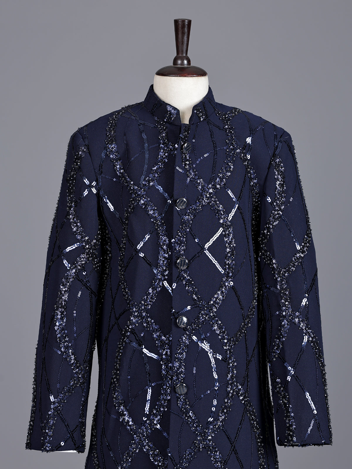 Navy blue boys terry rayon indowestern suit