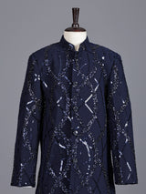 Navy blue boys terry rayon indowestern suit
