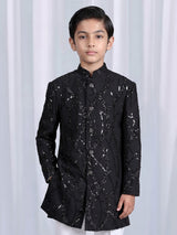 Black boys indowestern suit with sequin sherwani jacket