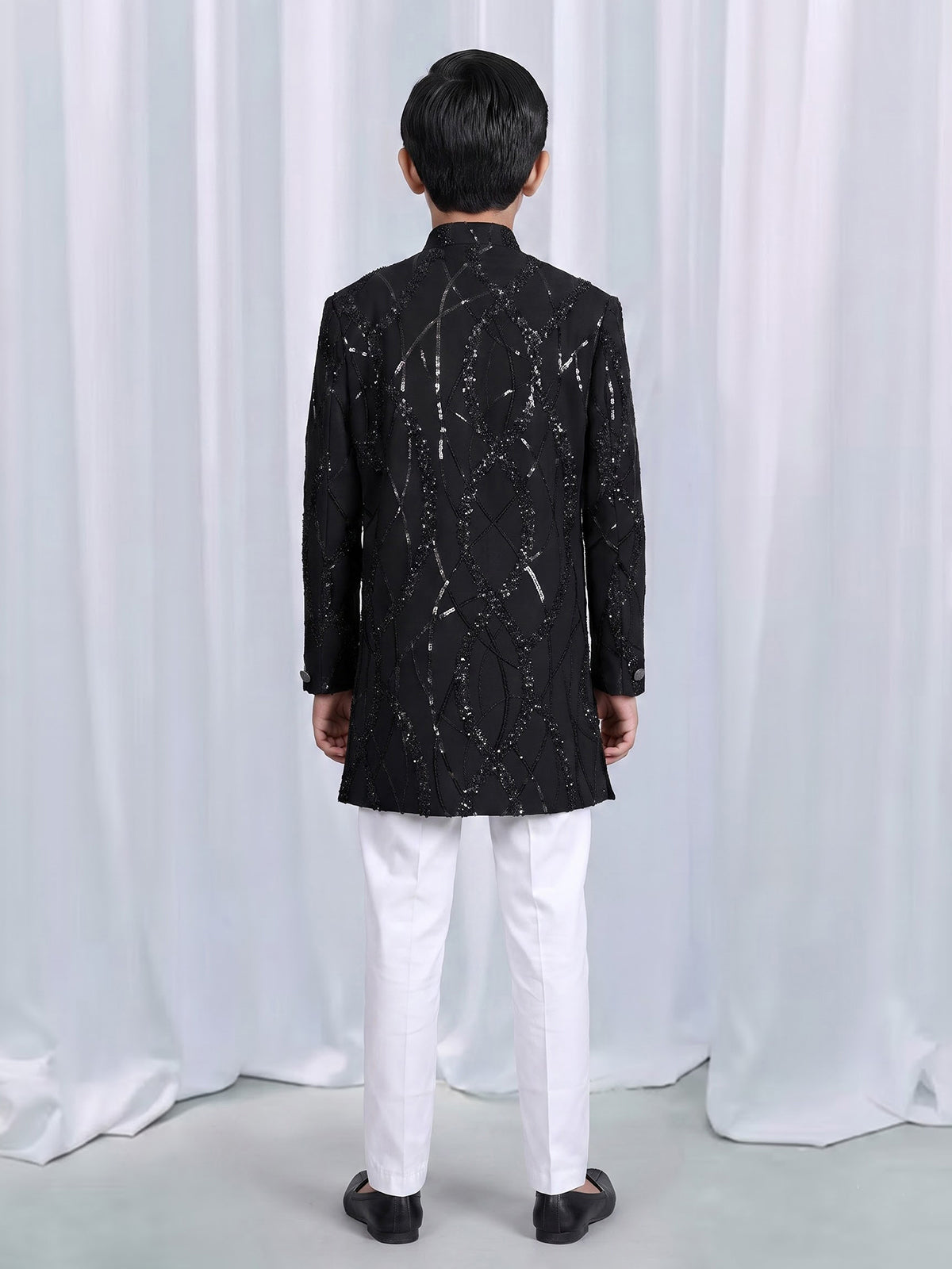 Black boys indowestern suit with sequin sherwani jacket