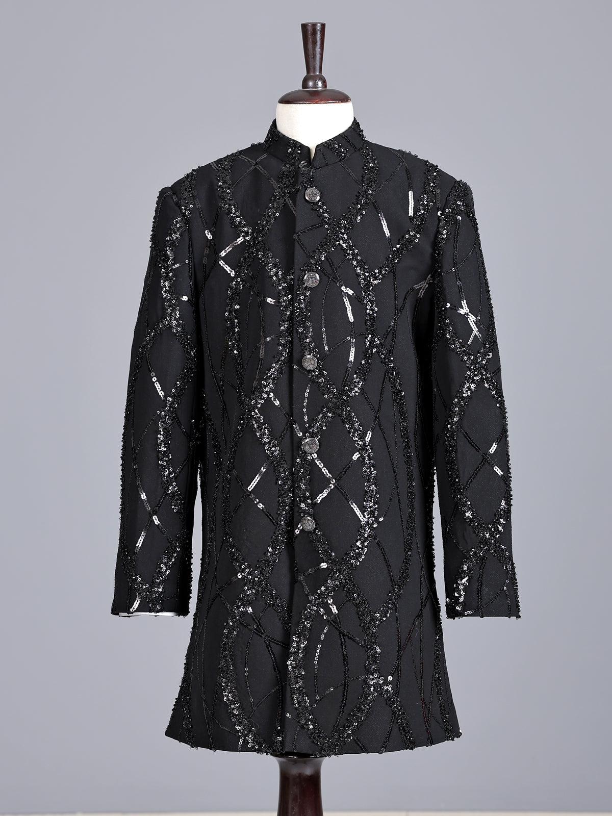 Black boys indowestern suit with sequin sherwani jacket
