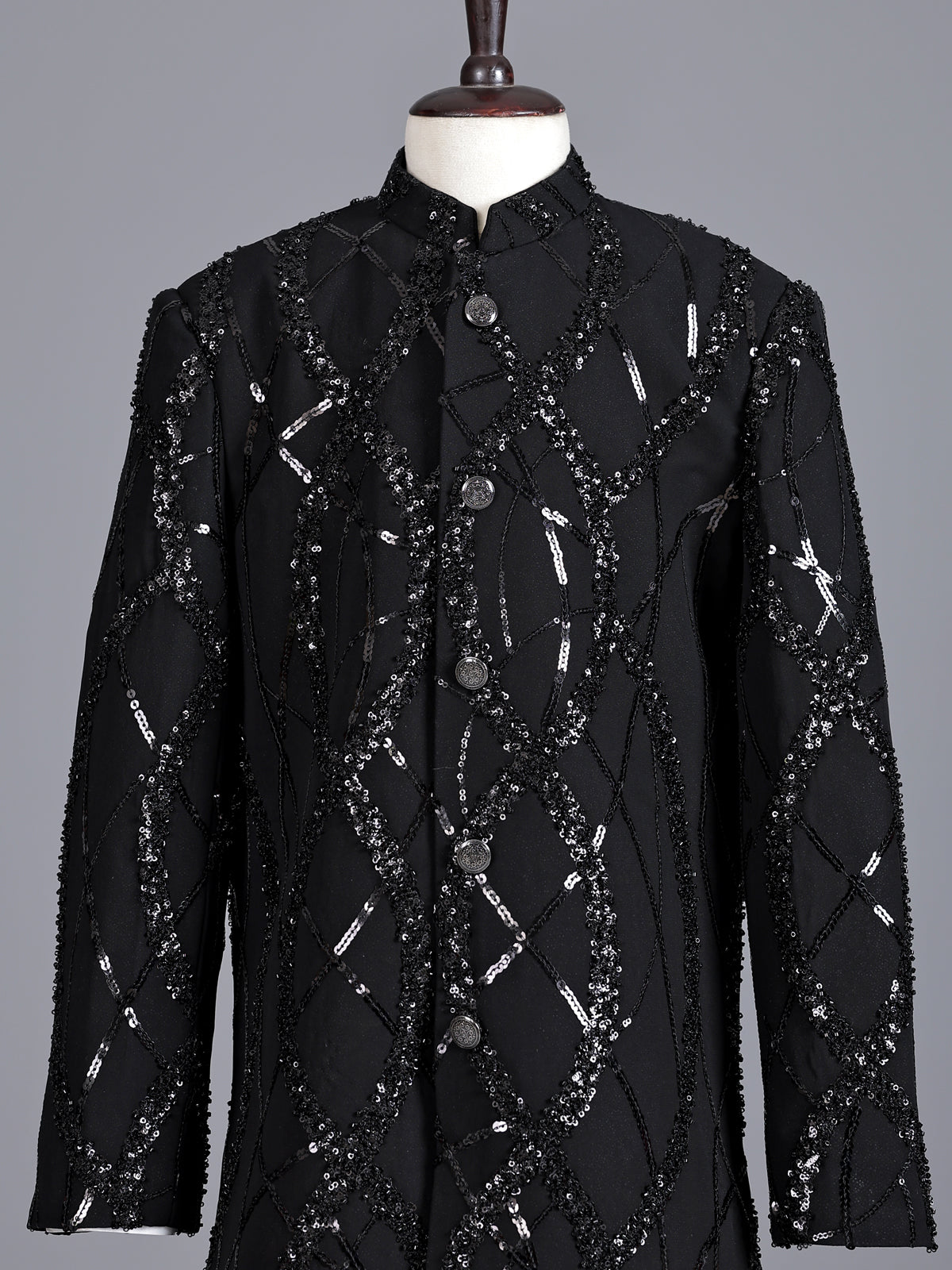 Black boys indowestern suit with sequin sherwani jacket