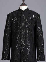 Black boys indowestern suit with sequin sherwani jacket