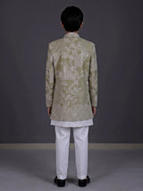 Pista green boys silk blend indowestern suit with embroidered jacket