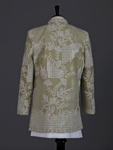 Pista green boys silk blend indowestern suit with embroidered jacket