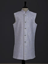 Pista green boys silk blend indowestern suit with embroidered jacket