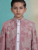 Blush pink boys indowestern suit with embroidered jacket