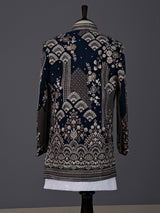 Dark navy blue boys indowestern suit with embellished jacket