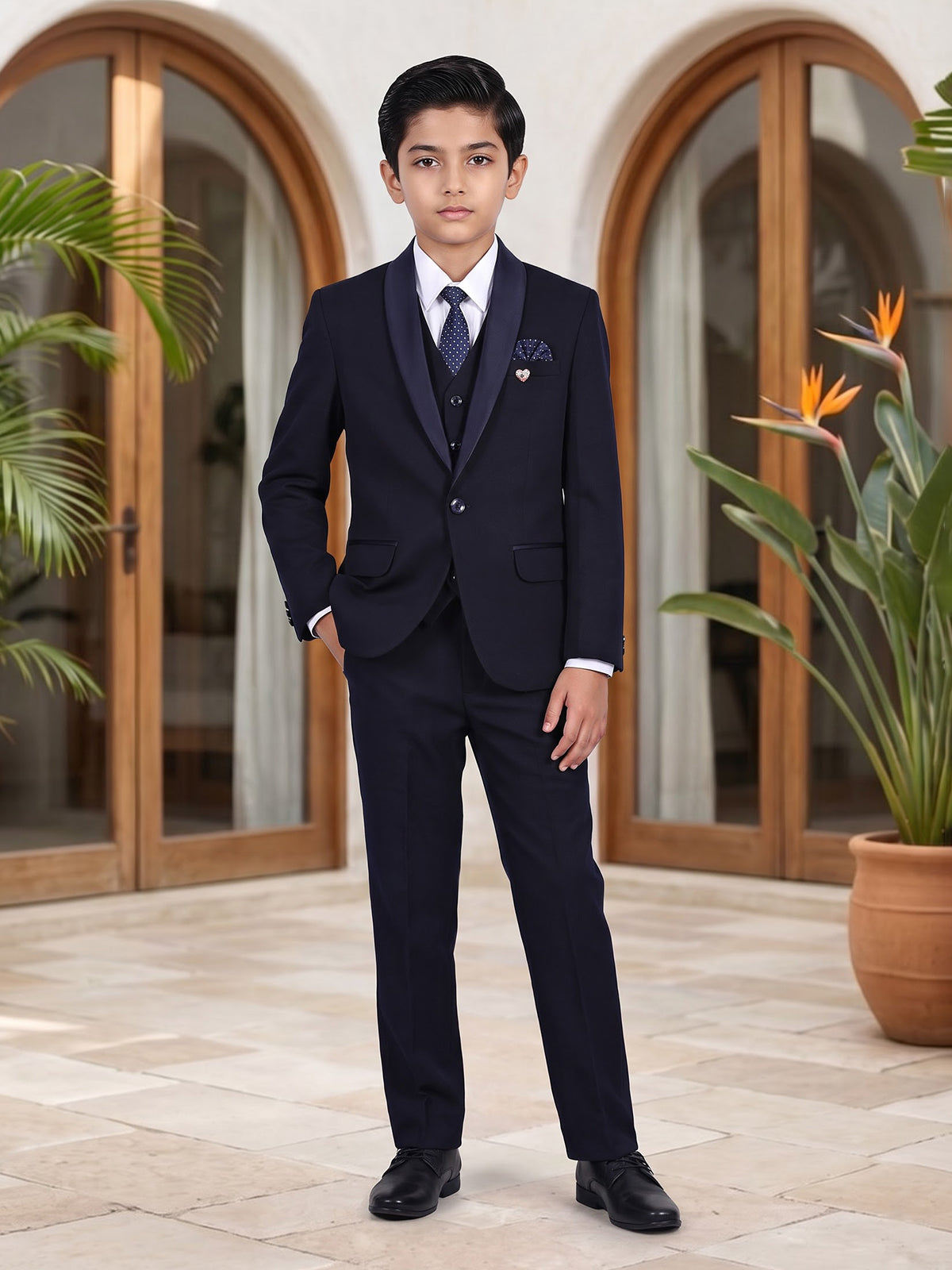 Blue terry rayon coat suit with shawl lapel coat