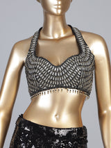 Black net ready to wear saree with diamond cutdana embellishments