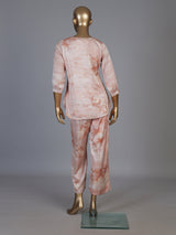 Peach satin floral printed palazzo co ord set for women