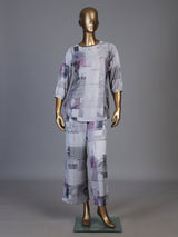 Grey satin printed palazzo co ord set with elegant quarter sleeves