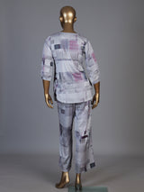 Grey satin printed palazzo co ord set with elegant quarter sleeves