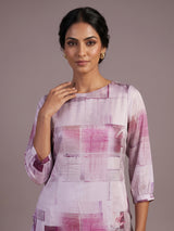 Purple satin printed palazzo co ord set with quarter sleeves