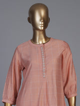 Peach silk checked stand collar co ord set with pants