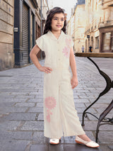 White embroidered girls palazzo co-ord set