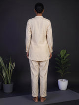 Cream crepe silk embellished pant co ord set with pearl detailing