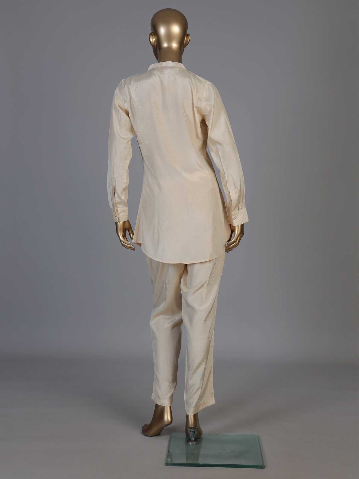 Cream crepe silk embellished pant co ord set with pearl detailing