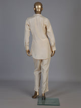 Cream crepe silk embellished pant co ord set with pearl detailing