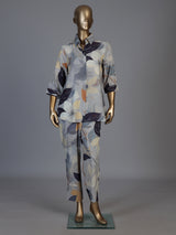Grey floral printed crepe silk pant co ord set for women