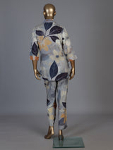 Grey floral printed crepe silk pant co ord set for women