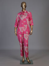 Pink floral printed crepe silk pant co ord set for women
