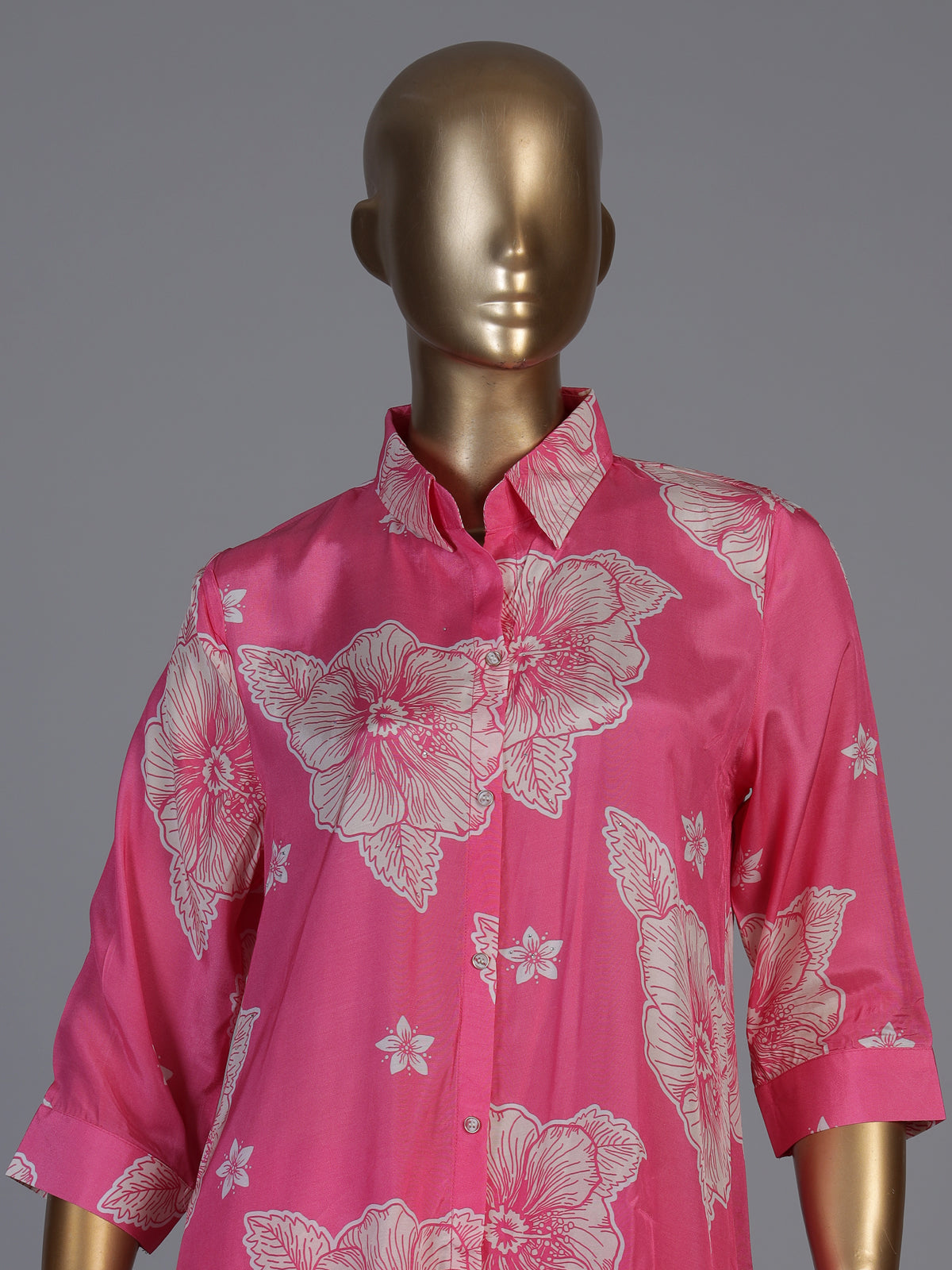 Pink floral printed crepe silk pant co ord set for women