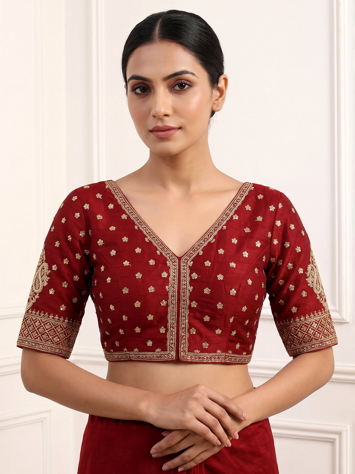 Maroon raw silk unstitched bridal lehenga choli with double dupattas