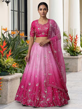 Pink silk shaded lehenga choli with zardosi work and dupatta