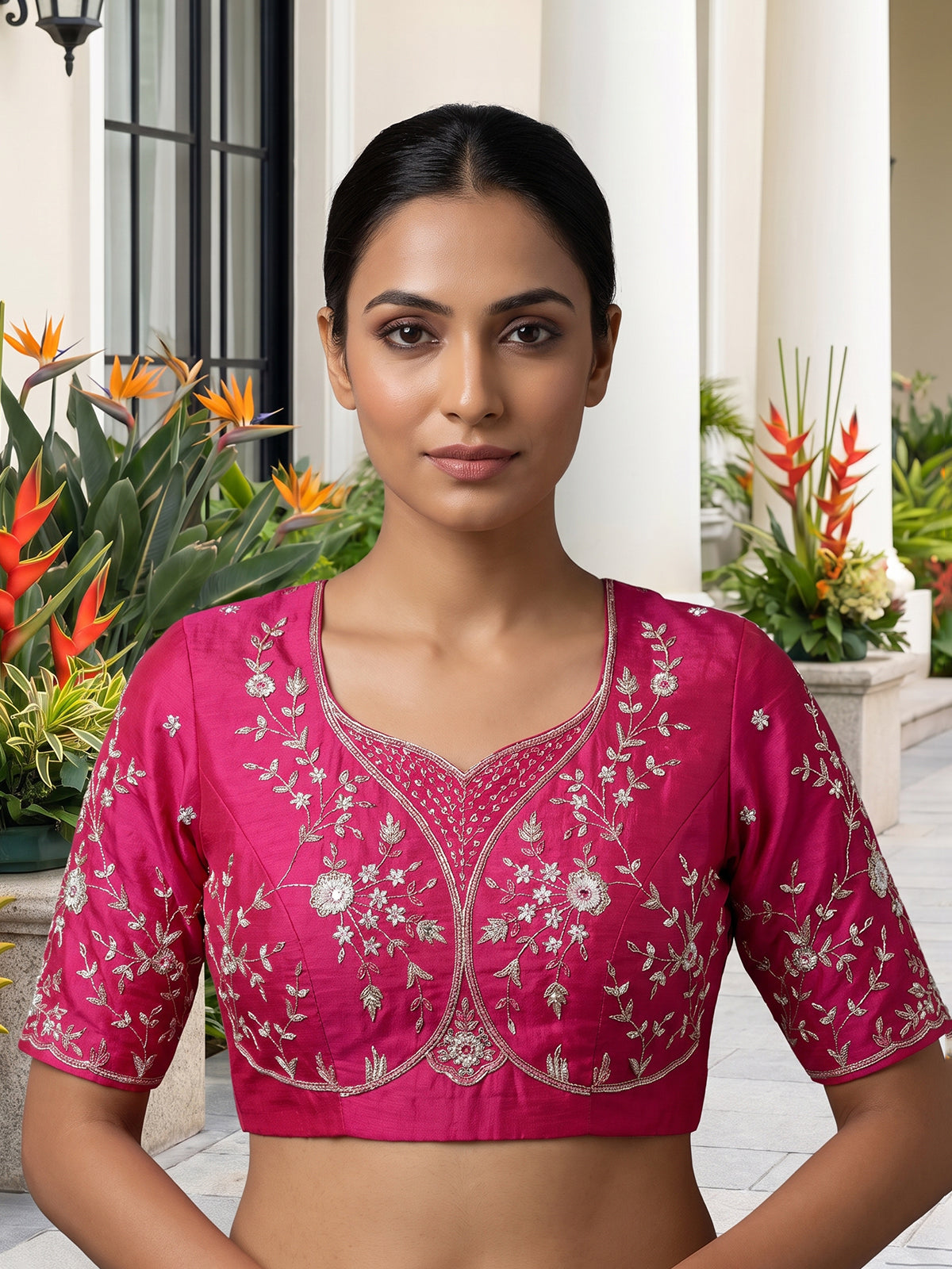 Pink silk shaded lehenga choli with zardosi work and dupatta